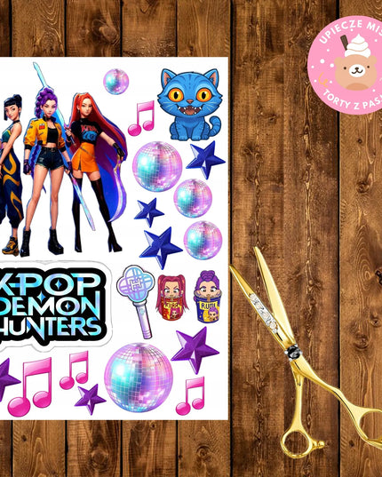 „K-Pop Demon Hunters – Huntrix“ valgomasis cukrinis atspaudas tortui, A4