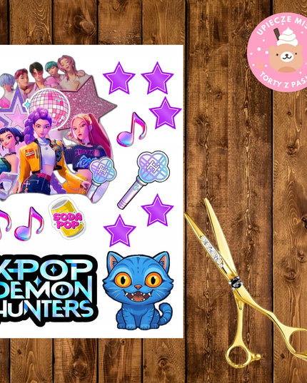 „K-pop Demon Hunters – Huntrix“ valgomasis cukrinis torto atspaudas, A4