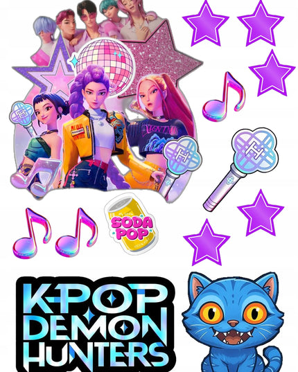 „K-pop Demon Hunters – Huntrix“ valgomasis cukrinis torto atspaudas, A4