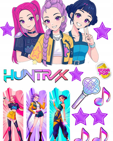 K POP DEMON HUNTERS – HUNTRIX valgomasis cukraus atspaudas tortui, A4 formato