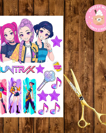K POP DEMON HUNTERS – HUNTRIX valgomasis cukraus atspaudas tortui, A4 formato