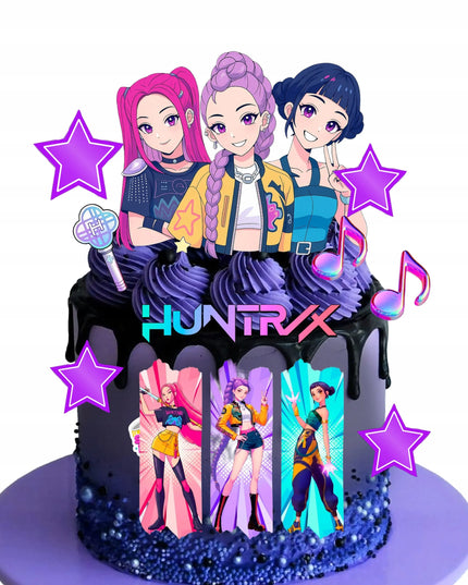 K POP DEMON HUNTERS – HUNTRIX valgomasis cukraus atspaudas tortui, A4 formato