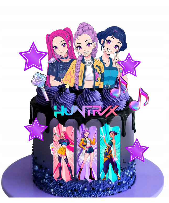 K POP DEMON HUNTERS – HUNTRIX valgomasis cukraus atspaudas tortui, A4 formato