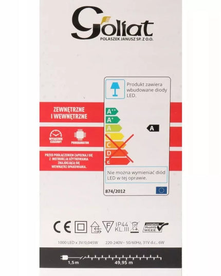 Lauko girliandos 50m 8 funkcijos 1000 LED, programuojamas laikmatis Kalėdinei eglei Goliat