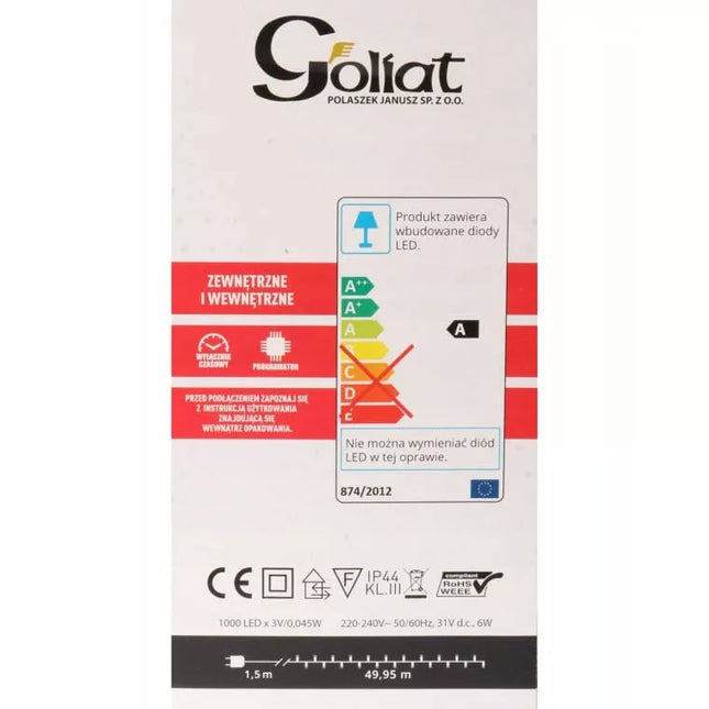 Lauko girliandos 50m 8 funkcijos 1000 LED, programuojamas laikmatis Kalėdinei eglei Goliat