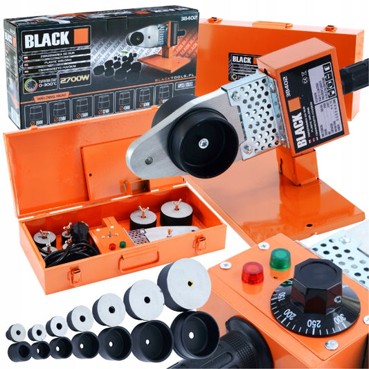 Galingas plastikinių vamzdžių suvirinimo aparatas PP PVC, 7 antgaliai 16-63 mm, BLACK AKCIJA TIK ŠĮ SAVAITGALĮ