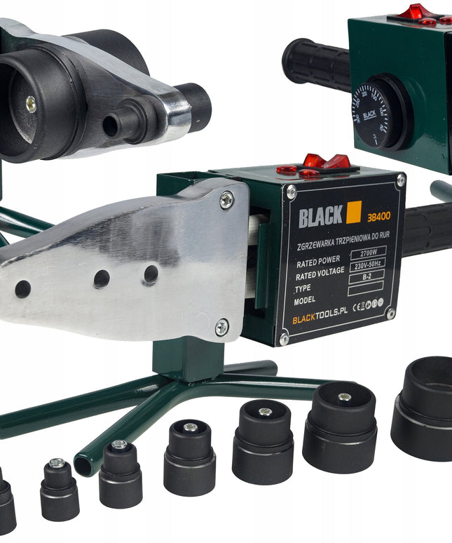 Vamzdžių suvirinimo aparatas PP PVC 1500W, antgaliai 16-63, 7 antgaliai BLACK