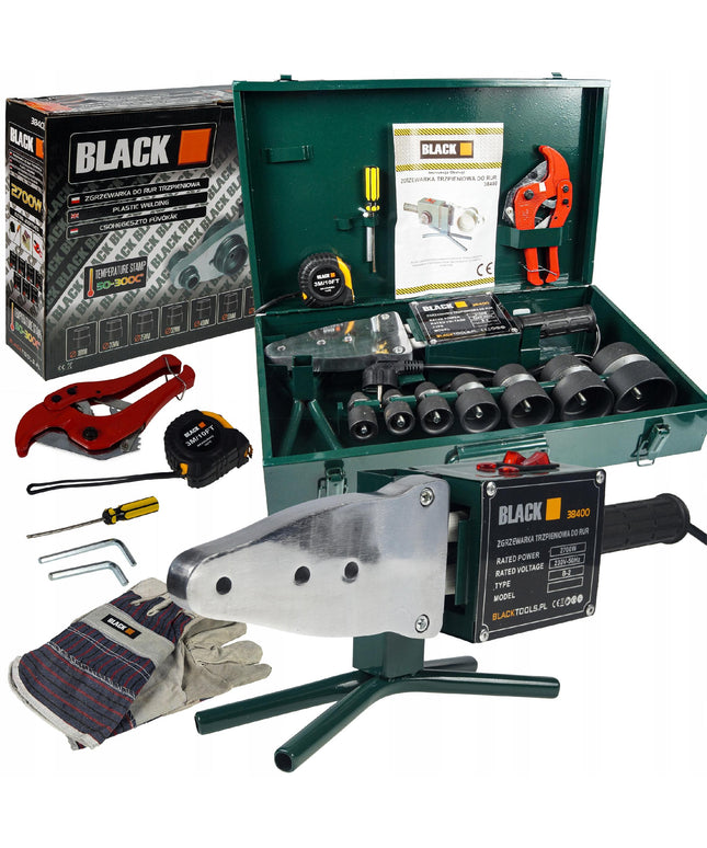 Vamzdžių suvirinimo aparatas PP PVC 1500W, antgaliai 16-63, 7 antgaliai BLACK