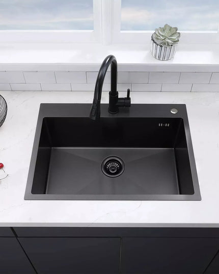 Vienos kameros virtuvinė plieninė plautuvė juoda REA LIAM 45 cm