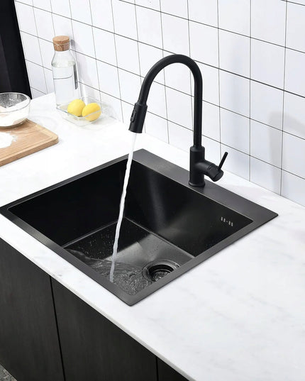 Plieninė vienos kameros juoda virtuvės kriauklė REA LEO 40 cm