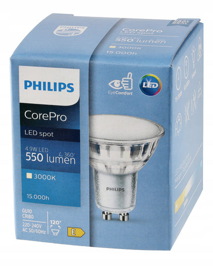 LED lemputė GU10 6 vnt. PHILIPS 4,9W 550lm Šilta spalva 3000K Premium Rinkinys
