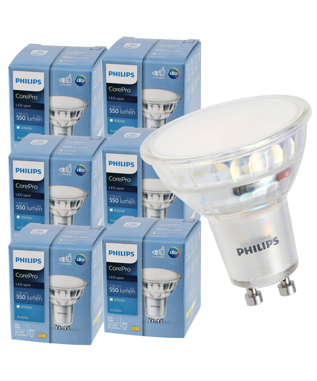 LED lemputė GU10 6 vnt. PHILIPS 4,9W 550lm Šilta spalva 3000K Premium Rinkinys