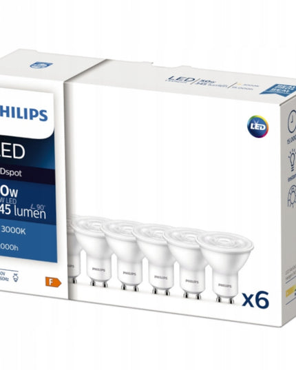 LED lemputė GU10 6x PHILIPS 4.7W = 50W 345lm Šiltai balta 3000K CorePro 36°