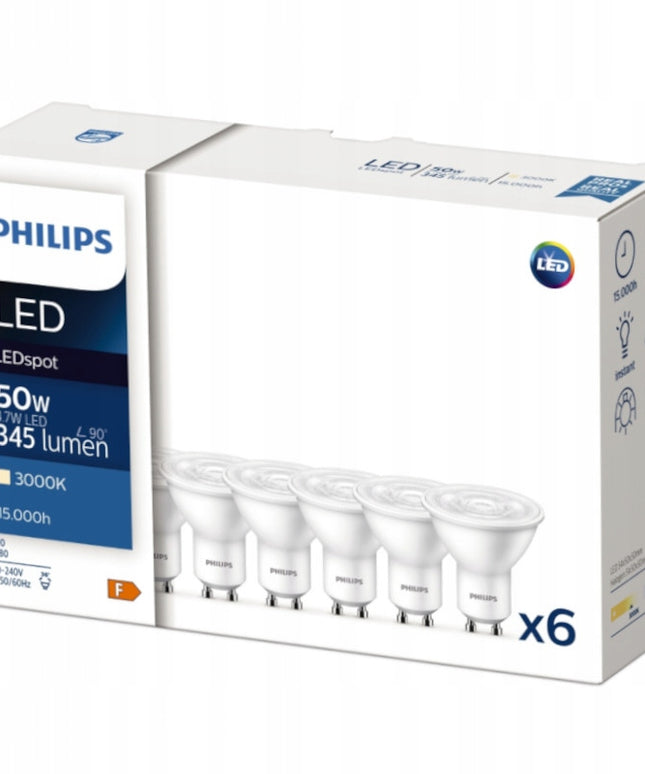 LED lemputė GU10 6x PHILIPS 4.7W = 50W 345lm Šiltai balta 3000K CorePro 36°