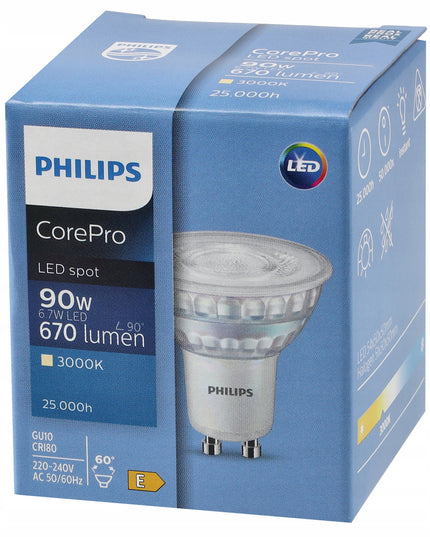 LED lemputė GU10 PHILIPS 6,7W =100W 670lm Šiltai balta 3000k Corepro 60°