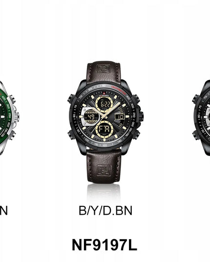 Vyriškas „Naviforce NF9197L“ sportinis laikrodis su tachometru, LED apšvietimu ir odos imitacijos dirželiu