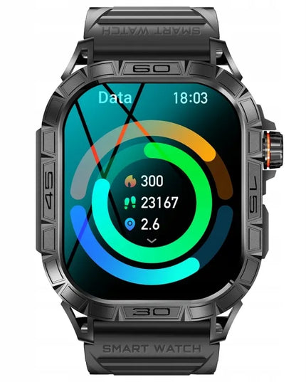 GlacierX Lhotse Black išmanusis laikrodis su AMOLED ekranu, pulso matuokliu ir daugiakalbiu meniu (EN, RU, PL), juodas