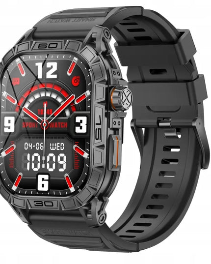 GlacierX Lhotse Black išmanusis laikrodis su AMOLED ekranu, pulso matuokliu ir daugiakalbiu meniu (EN, RU, PL), juodas