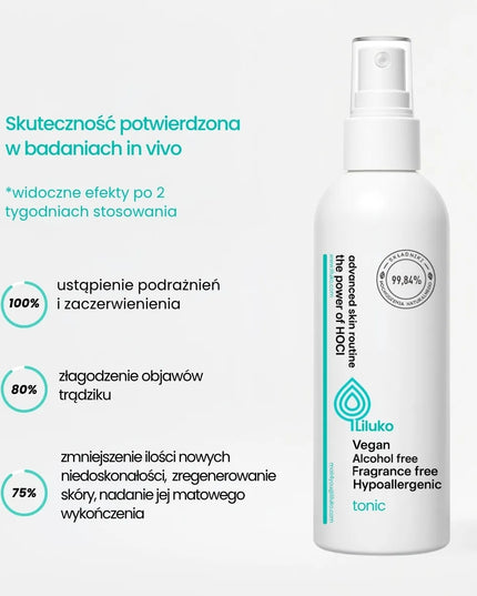 Rinkinys 1+1 tonikas + dulksna su hipochlorine rūgštimi LILUKO | Nuo spuogų, hipochlorinė rūgštis, 300 ml