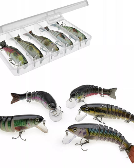 5 x Miracle Fish sulankstomi vobleriai lydekoms + dėžutė