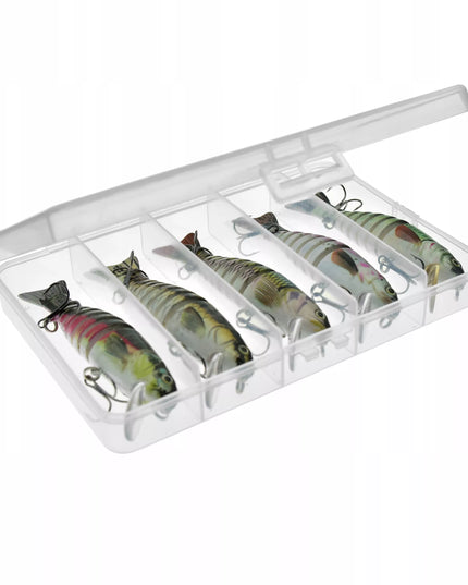 5 x Miracle Fish sulankstomi vobleriai lydekoms + dėžutė