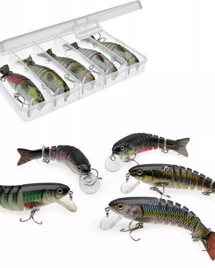 5 x Miracle Fish sulankstomi vobleriai lydekoms + dėžutė