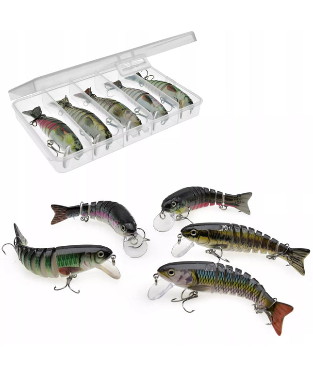 5 x Miracle Fish sulankstomi vobleriai lydekoms + dėžutė