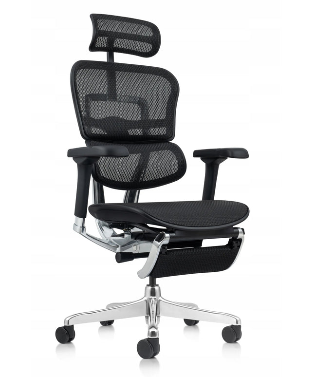 Ergonomiškas biuro kėdės komplektas su kojų atrama Ergohuman 2 Elite juodas