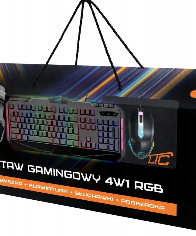 Žaidimų rinkinys LTC 4in1 (pelė, klaviatūra, ausinės, RGB kilimėlis)