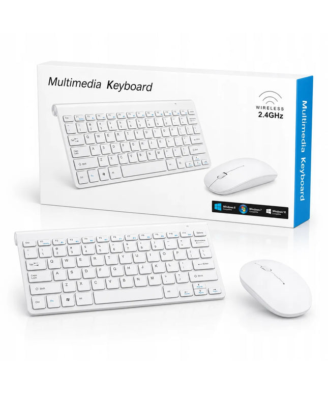 Belaidė kompiuterio klaviatūra ir pelė „Hello Case“, balta, USB 2-in-1 rinkinys