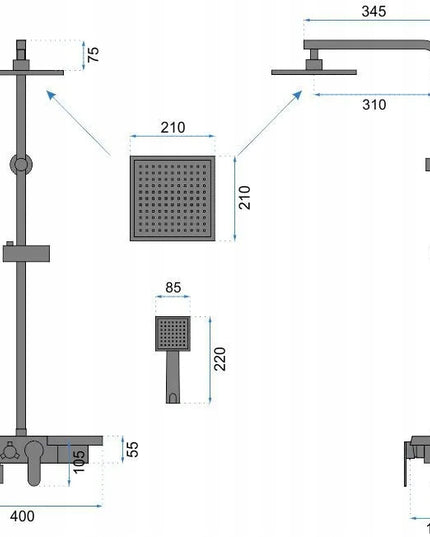 Auksinis Dušo Komplektas su Galvute BLIZGUS REA