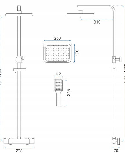 Termostatinis dušo komplektas TOM, chromas, montuojamas ant sienos