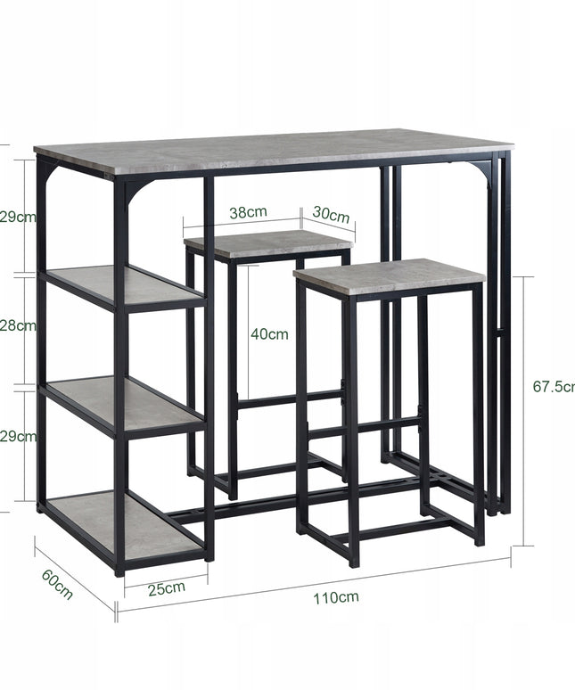 Baro stalo ir kėdžių komplektas virtuvei, valgomajam su lofto stiliaus lentyna OGT43-HG