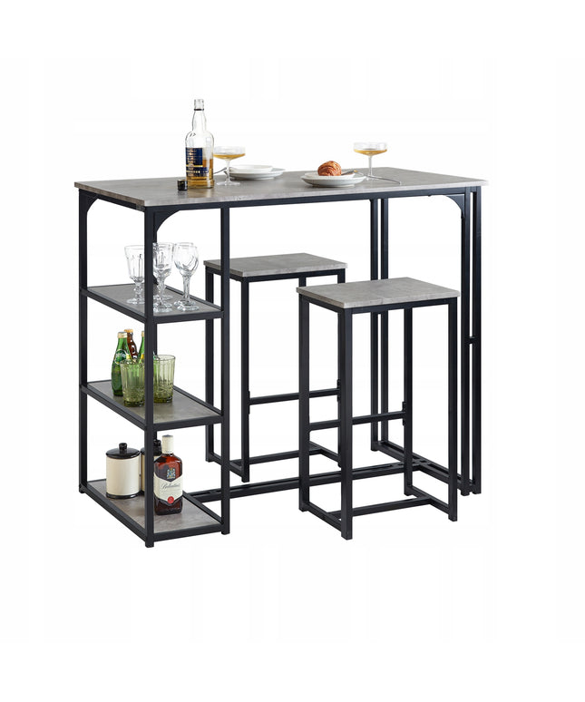 Baro stalo ir kėdžių komplektas virtuvei, valgomajam su lofto stiliaus lentyna OGT43-HG