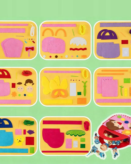 Vaikiškas siuvimo mokymosi rinkinys „Montessori“: 6 veltinio rankinės „pasidaryk pats“