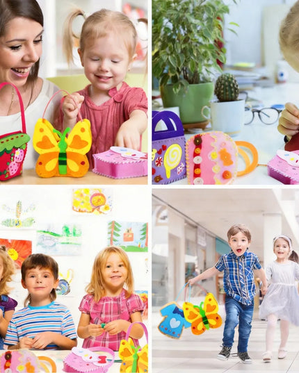 Vaikiškas siuvimo mokymosi rinkinys „Montessori“: 6 veltinio rankinės „pasidaryk pats“