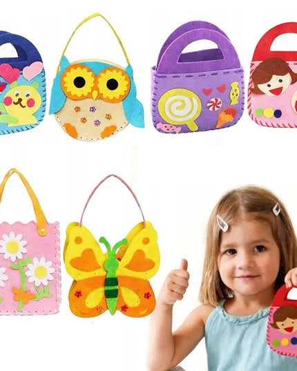 Vaikiškas siuvimo mokymosi rinkinys „Montessori“: 6 veltinio rankinės „pasidaryk pats“