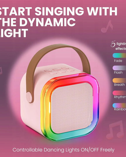 K12 karaoke rinkinys su „Bluetooth“ garsiakalbiu ir 2 mikrofonais, rožinis