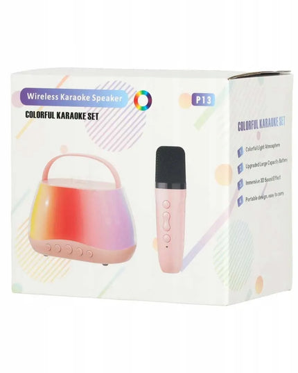 Ikonka KX2860 karaoke rinkinys su „Bluetooth“ garsiakalbiu, LED RGB apšvietimu, 2 mikrofonais ir USB