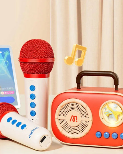 Mideer vaikiškas karaoke rinkinys su 2 belaidžiais mikrofonais, „Bluetooth“ ir balso efektais, 3+