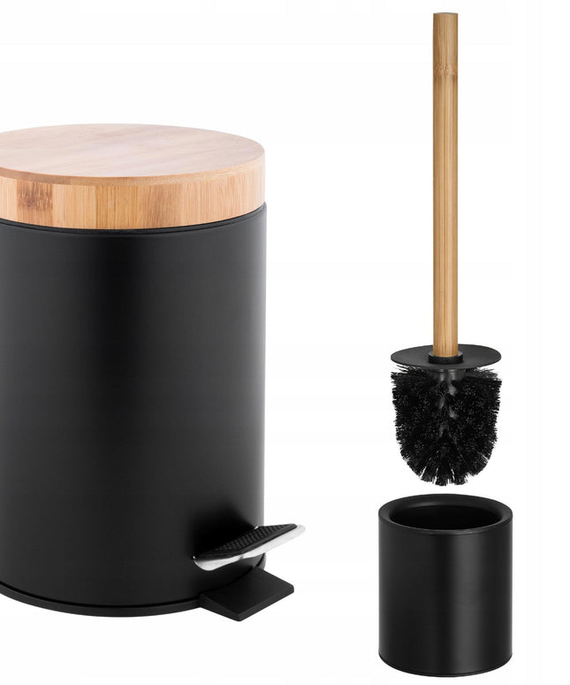 Vonios rinkinys šiukšliadėžė + tualeto šepetys - juodas bambukas