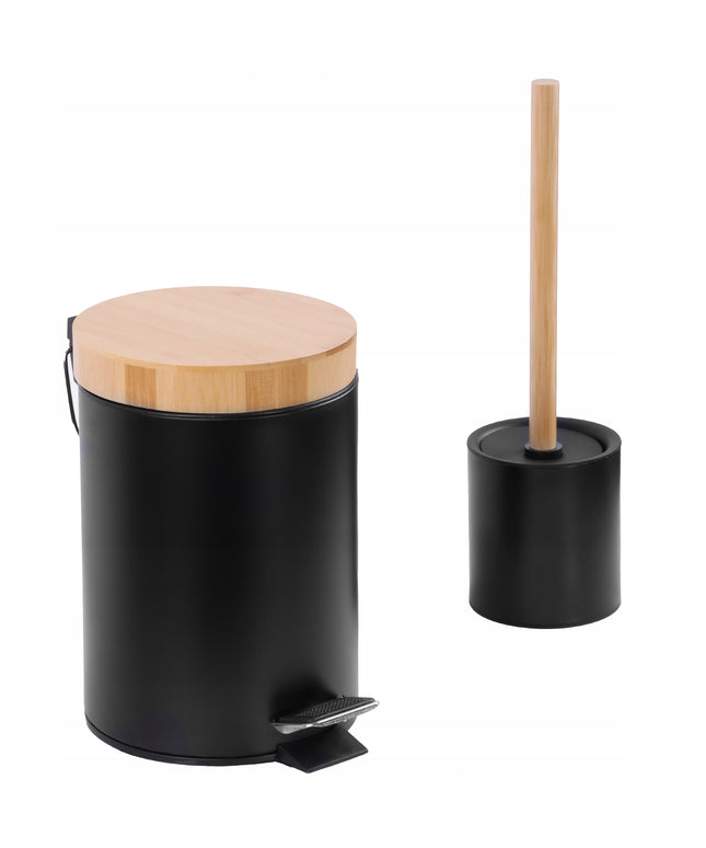 Vonios rinkinys šiukšliadėžė + tualeto šepetys - juodas bambukas