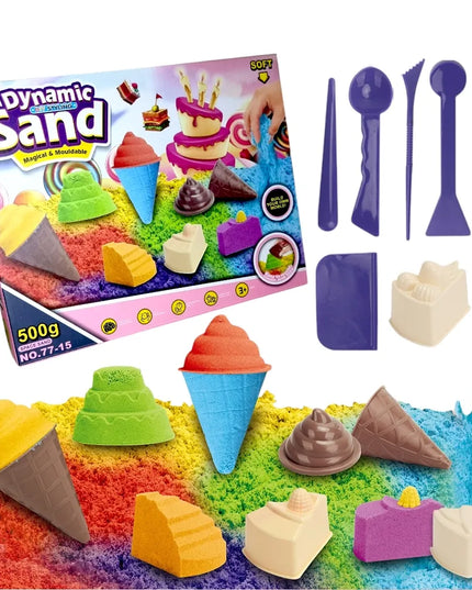 Kinetinio smėlio rinkinys „Ledai ir desertai“ su formelėmis, 500 g