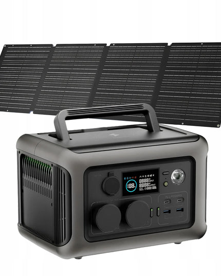 Nešiojamosios energijos stotelės Allpowers R600 rinkinys + 200 W saulės modulis