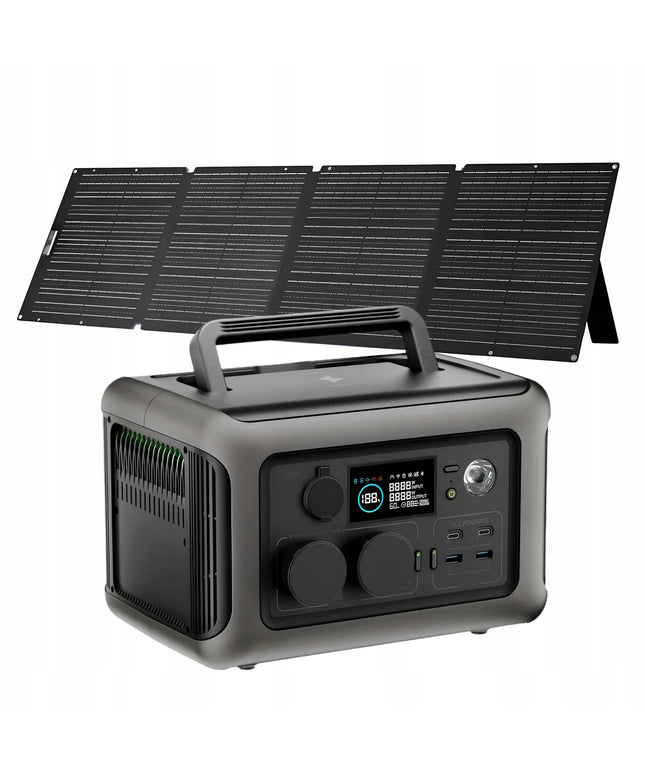 Nešiojamosios energijos stotelės Allpowers R600 rinkinys + 200 W saulės modulis