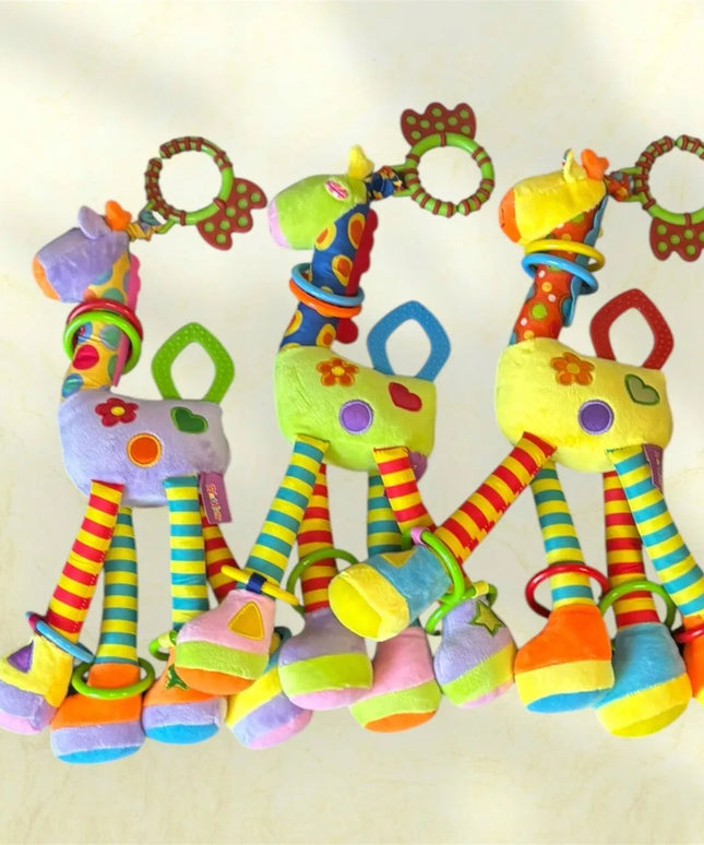 Edukacinė žirafa su žiedais – žaislas vaikams nuo 0+ mėn., 37 × 12 cm