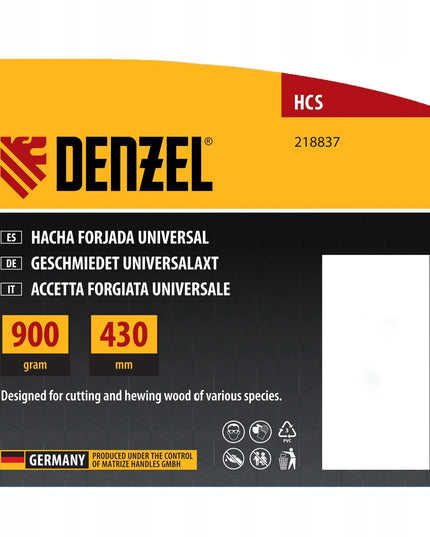 Denzel kaltas kirvis, 900 g, buko medžio rankena, 430 mm