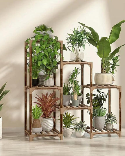 Medinis gėlių stovas, augalų ir vazonų laikiklis, 7 lentynų lentyna