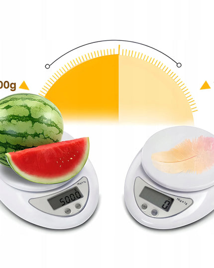 Elektroninės virtuvinės svarstyklės su dubeniu iki 5 kg, LCD ekranas, tikslios