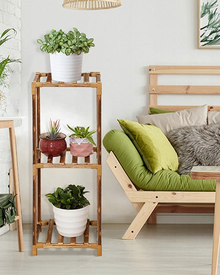 Medinis gėlių stovas, stovas vazonams ir augalams, lentyna su 3 lentynėlėmis